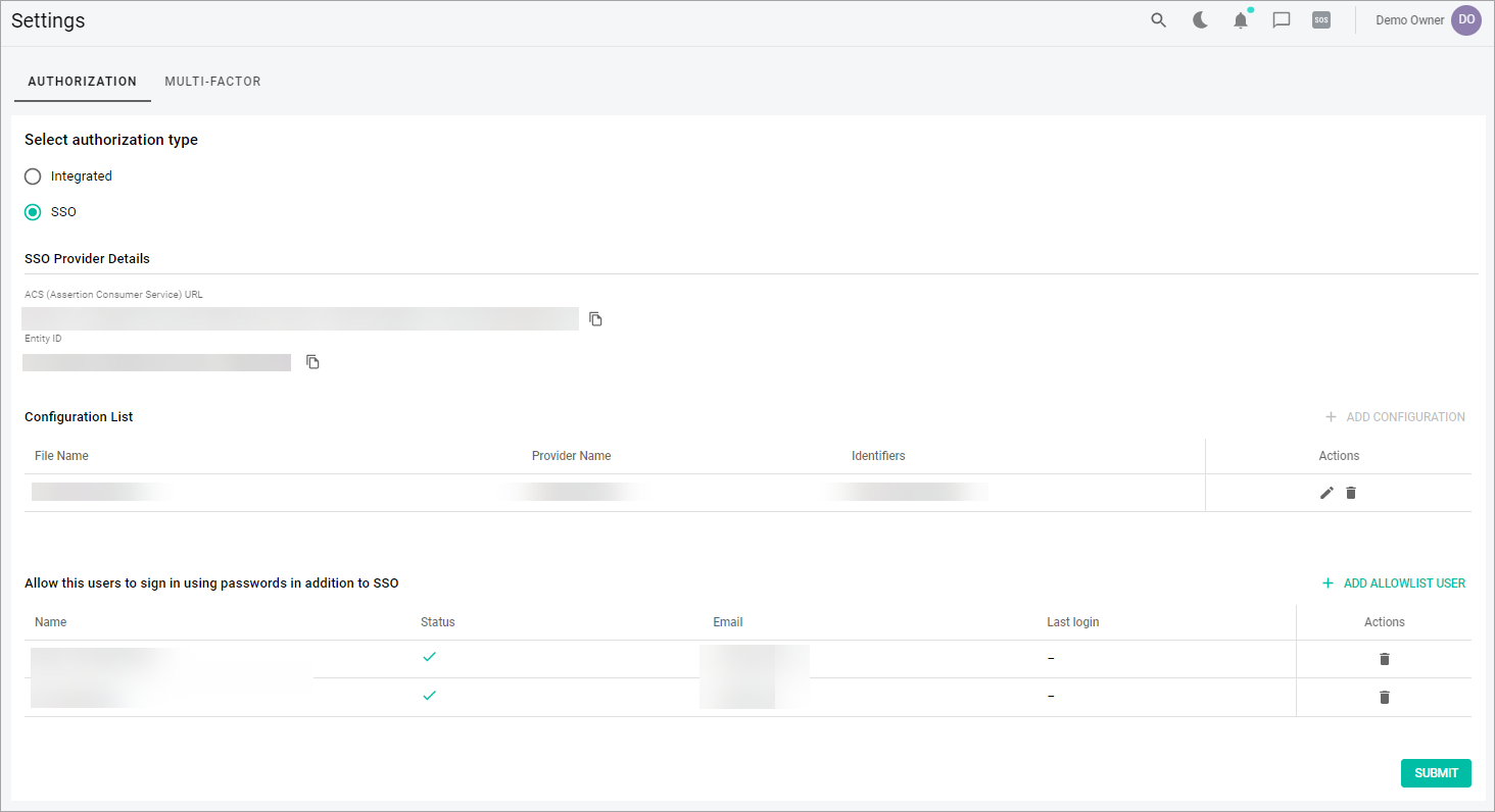 Authorization tab Authorization tab